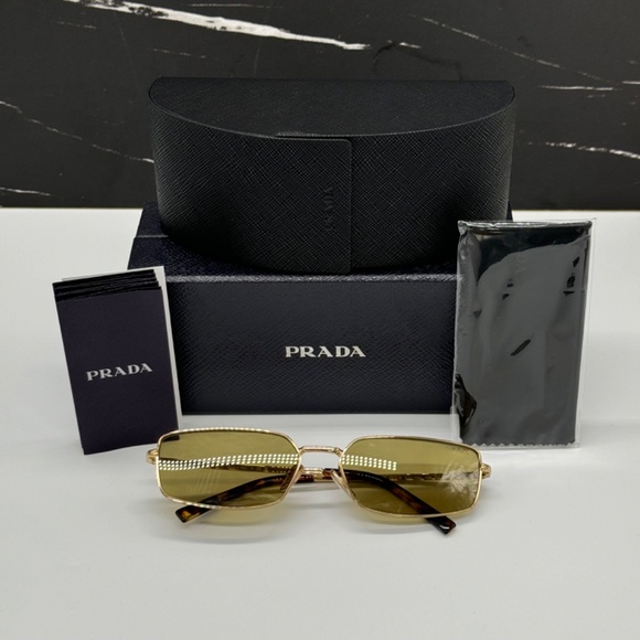 NEW PR A60S 5AK70G PRADA GOLD GREEN SQUARE SPR A60 5AK70G WOMEN SUNGLASSES - Picture 11 of 11
